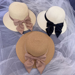 Beach Sun  Simple Bow Monochrome Straw Hat